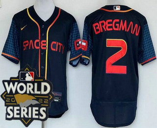 Men's Houston Astros #2 Alex Bregman Navy City 2022 World Series Authentic Jersey
