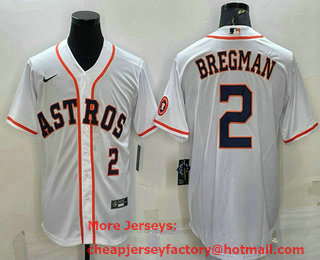 Men's Houston Astros #2 Alex Bregman Number White With Patch Stitched MLB Cool Base Nike Jersey