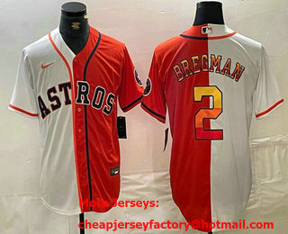 Men's Houston Astros #2 Alex Bregman White Orange Split Stitched Baseball Jersey