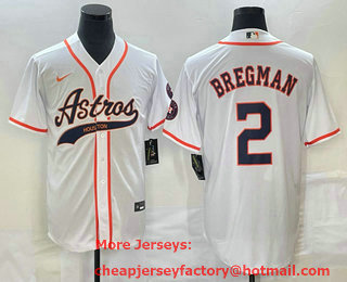 Men's Houston Astros #2 Alex Bregman White With Patch Cool Base Stitched Baseball Jersey