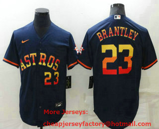 Men's Houston Astros #23 Michael Brantley Number Navy Blue Rainbow Stitched MLB Cool Base Nike Jersey