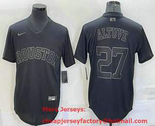 Men's Houston Astros #27 Jose Altuve Black Pullover Turn Back The Clock Stitched Cool Base Jersey