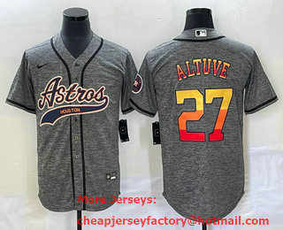 Men's Houston Astros #27 Jose Altuve Grey Gridiron Cool Base Stitched Baseball Jersey