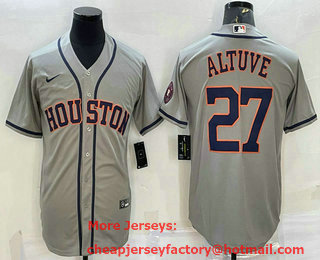 Men's Houston Astros #27 Jose Altuve Grey With Patch Stitched MLB Cool Base Nike Jersey