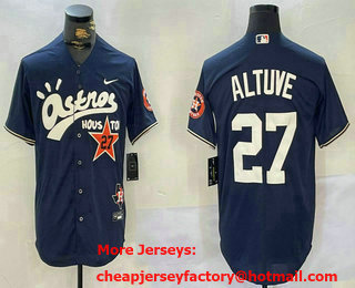 Men's Houston Astros #27 Jose Altuve Navy Blue Cactus Jack Cool Base Jersey