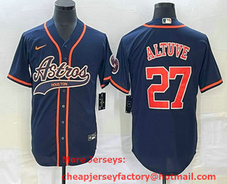 Men's Houston Astros #27 Jose Altuve Navy Blue With Patch Cool Base Stitched Baseball Jersey
