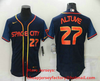 Men's Houston Astros #27 Jose Altuve Number 2022 Navy Blue City Connect Flex Base Stitched Baseball Jersey