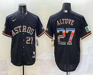 Men's Houston Astros #27 Jose Altuve Number Black Rainbow World Serise Champions Patch Cool Base Stitched Jersey