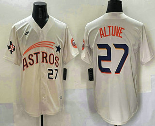 Men's Houston Astros #27 Jose Altuve Number Cream Throwback Cooperstown Collection Cool Base Jersey