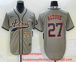 Men's Houston Astros #27 Jose Altuve Number Grey With Patch Cool Base Stitched Baseball Jersey