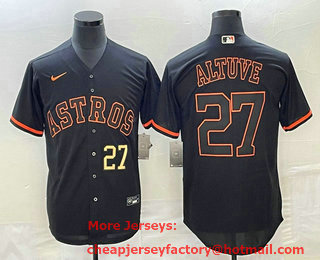 Men's Houston Astros #27 Jose Altuve Number Lights Out Black Fashion Stitched MLB Cool Base Nike Jersey 02