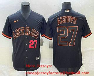 Men's Houston Astros #27 Jose Altuve Number Lights Out Black Fashion Stitched MLB Cool Base Nike Jersey 04