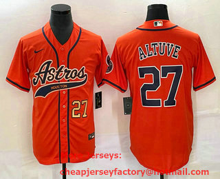 Men's Houston Astros #27 Jose Altuve Number Orange With Patch Cool Base Stitched Baseball Jersey