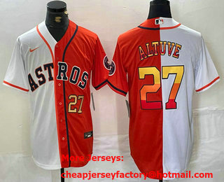 Men's Houston Astros #27 Jose Altuve Number White Orange Split Stitched Baseball Jersey