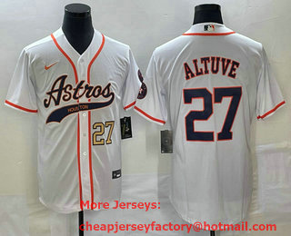 Men's Houston Astros #27 Jose Altuve Number White With Patch Cool Base Stitched Baseball Jersey