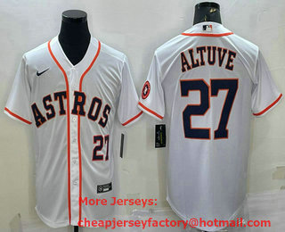 Men's Houston Astros #27 Jose Altuve Number White With Patch Stitched MLB Cool Base Nike Jersey