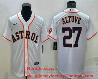 Men's Houston Astros #27 Jose Altuve White With Patch Stitched MLB Cool Base Nike Jersey
