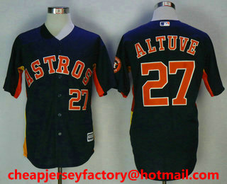 Men's Houston Astros #27 Jose Altuve With Small Number Navy Blue Stitched MLB Cool Base Jersey