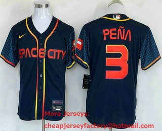 Men's Houston Astros #3 Jeremy Pena 2022 Navy Blue City Connect Cool Base Stitched Jersey