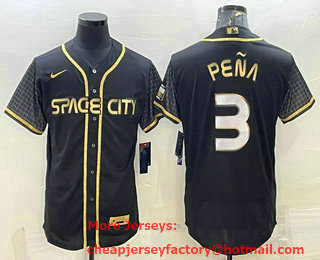 Men's Houston Astros #3 Jeremy Pena Black Gold Flex Base Stitched Jersey