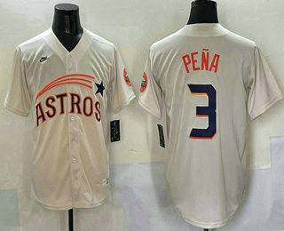 Men's Houston Astros #3 Jeremy Pena Cream Throwback Cooperstown Collection Cool Base Jersey