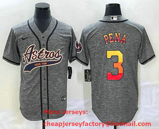 Men's Houston Astros #3 Jeremy Pena Grey Gridiron Cool Base Stitched Baseball Jersey