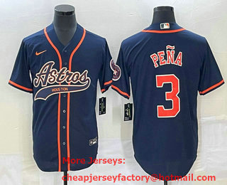 Men's Houston Astros #3 Jeremy Pena Navy Blue With Patch Cool Base Stitched Baseball Jersey