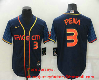 Men's Houston Astros #3 Jeremy Pena Number 2022 Navy Blue City Connect Cool Base Stitched Jersey
