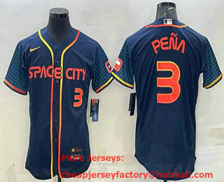 Men's Houston Astros #3 Jeremy Pena Number 2022 Navy Blue City Connect Flex Base Stitched Jersey
