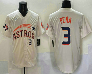 Men's Houston Astros #3 Jeremy Pena Number Cream Throwback Cooperstown Collection Cool Base Jersey