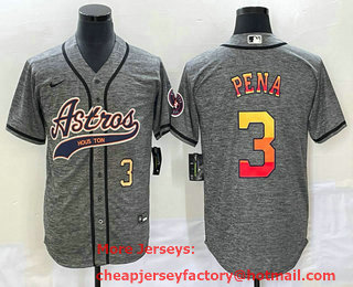 Men's Houston Astros #3 Jeremy Pena Number Grey Gridiron Cool Base Stitched Baseball Jersey