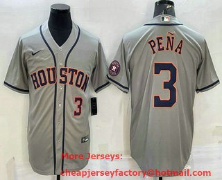 Men's Houston Astros #3 Jeremy Pena Number Grey With Patch Stitched MLB Cool Base Nike Jersey