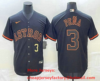 Men's Houston Astros #3 Jeremy Pena Number Lights Out Black Fashion Stitched MLB Cool Base Nike Jersey 04