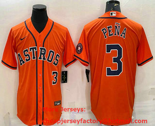 Men's Houston Astros #3 Jeremy Pena Number Orange With Patch Stitched MLB Cool Base Nike Jersey