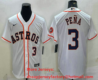 Men's Houston Astros #3 Jeremy Pena Number White With Patch Stitched MLB Cool Base Nike Jersey