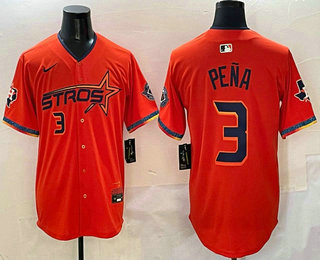 Men's Houston Astros #3 Jeremy Pena Orange 2025 City Connect Limited Stitched Jersey