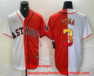 Men's Houston Astros #3 Jeremy Pena White Orange Split Stitched Baseball Jersey