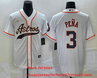 Men's Houston Astros #3 Jeremy Pena White With Patch Cool Base Stitched Baseball Jersey