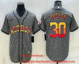 Men's Houston Astros #30 Kyle Tucker Grey Gridiron With Patch Cool Base Stitched Baseball Jersey