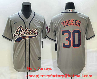 Men's Houston Astros #30 Kyle Tucker Grey With Patch Cool Base Stitched Baseball Jersey