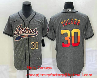 Men's Houston Astros #30 Kyle Tucker Number Grey Gridiron Cool Base Stitched Baseball Jersey