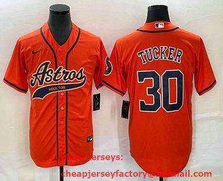 Men's Houston Astros #30 Kyle Tucker Orange With Patch Cool Base Stitched Baseball Jersey