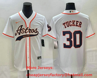 Men's Houston Astros #30 Kyle Tucker White With Patch Cool Base Stitched Baseball Jersey