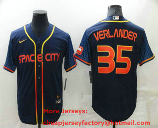 Men's Houston Astros #35 Justin Verlander 2022 Navy Blue City Connect Cool Base Stitched Jersey
