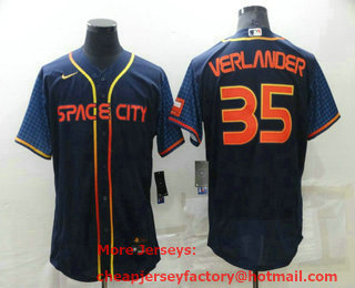 Men's Houston Astros #35 Justin Verlander 2022 Navy Blue City Connect Flex Base Stitched Baseball Jersey