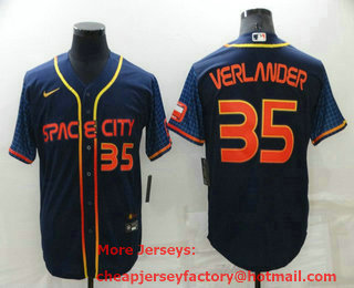 Men's Houston Astros #35 Justin Verlander Number 2022 Navy Blue City Connect Cool Base Stitched Jersey
