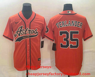 Men's Houston Astros #35 Justin Verlander Orange With Patch Cool Base Stitched Baseball Jersey