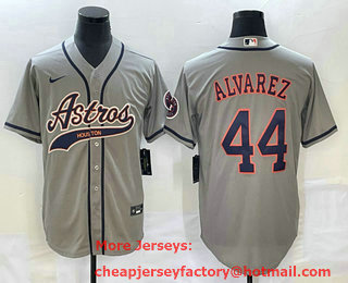 Men's Houston Astros #44 Yordan Alvarez Grey With Patch Cool Base Stitched Baseball Jersey