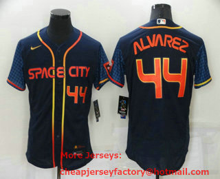 Men's Houston Astros #44 Yordan Alvarez Number 2022 Navy Blue City Connect Flex Base Stitched Baseball Jersey