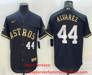 Men's Houston Astros #44 Yordan Alvarez Number Black Gold 2022 World Series Stitched Baseball Jersey